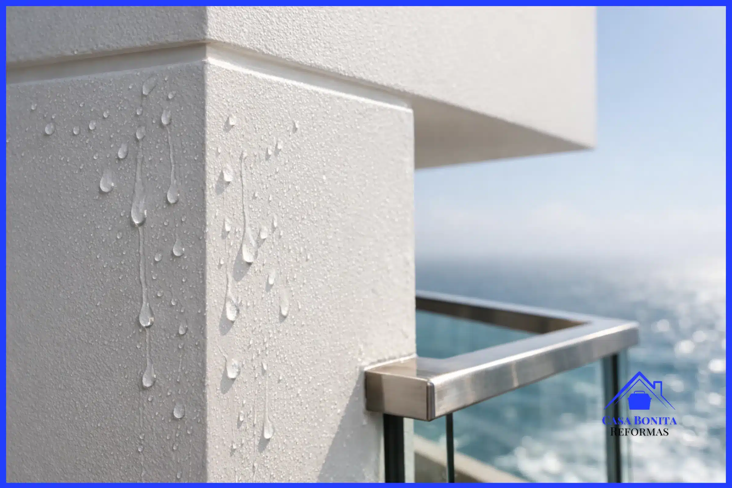 Por que a localização exige um especialista em pintura no Horto e na Barra quina de uma varanda de luxo voltada para o oceano, enfrentando uma leve névoa salina e a luz dura do sol do meio-dia. A parede possui uma pintura premium perfeitamente íntegra, com toque de seda, repelindo pequenas gotículas de umidade da maresia que escorrem sem penetrar no reboco.