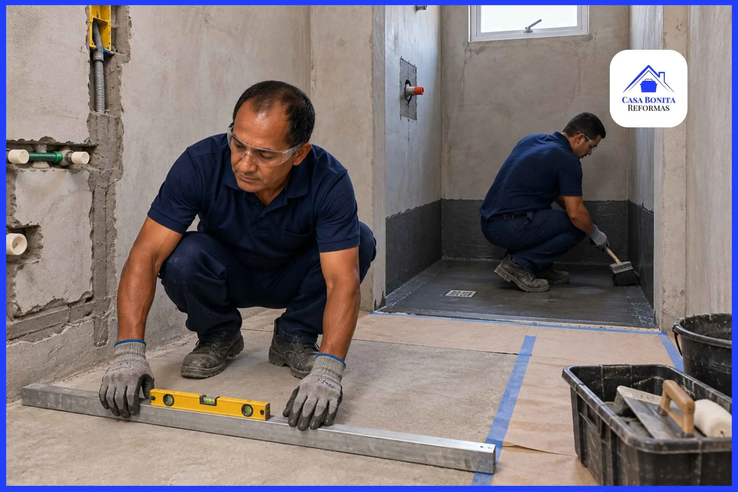 Etapas da reforma de banheiro em apartamento Etapas técnicas de reforma de banheiro com hidráulica, caimento e impermeabilização.